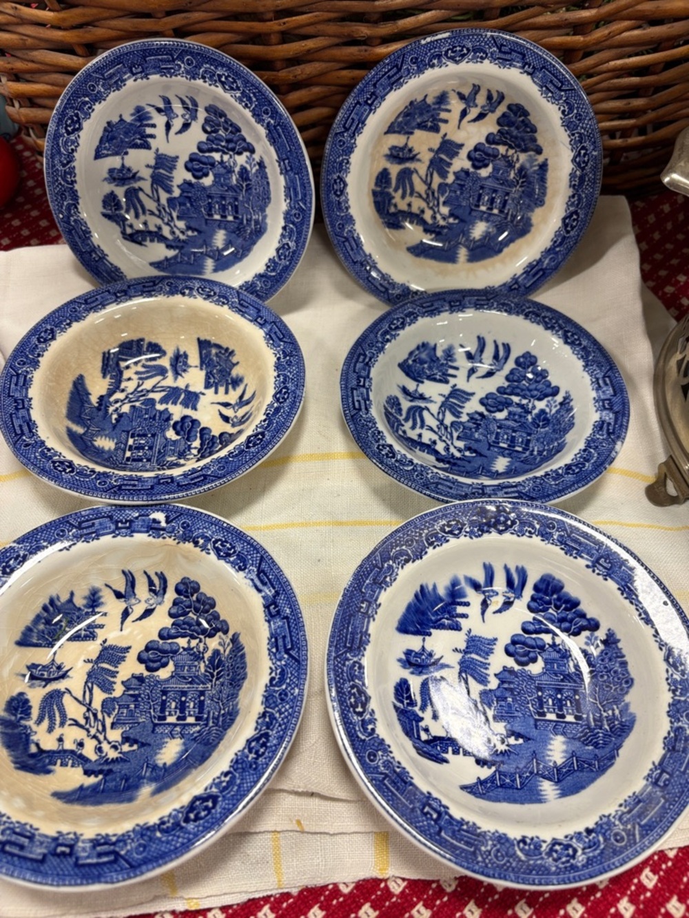 Willow Blue and White Ceramic Dessert Bowls - Set of 6
